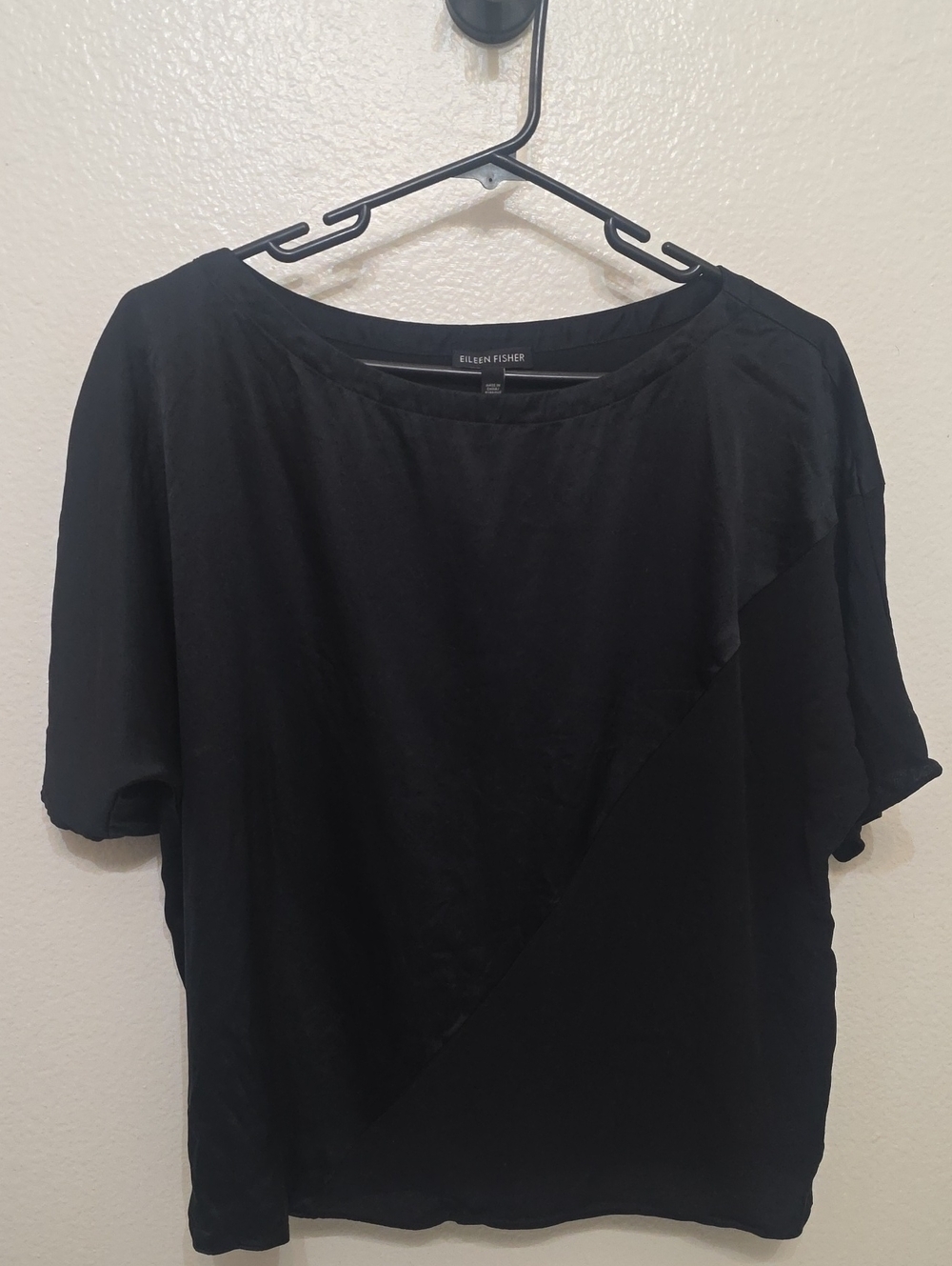 Eileen Fisher Black Short Sleeve Layered Silk Blouse